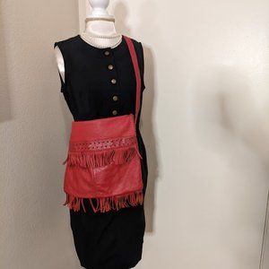 True 90's Boho Glam Red genuine  Leather Fringe purse with buckle